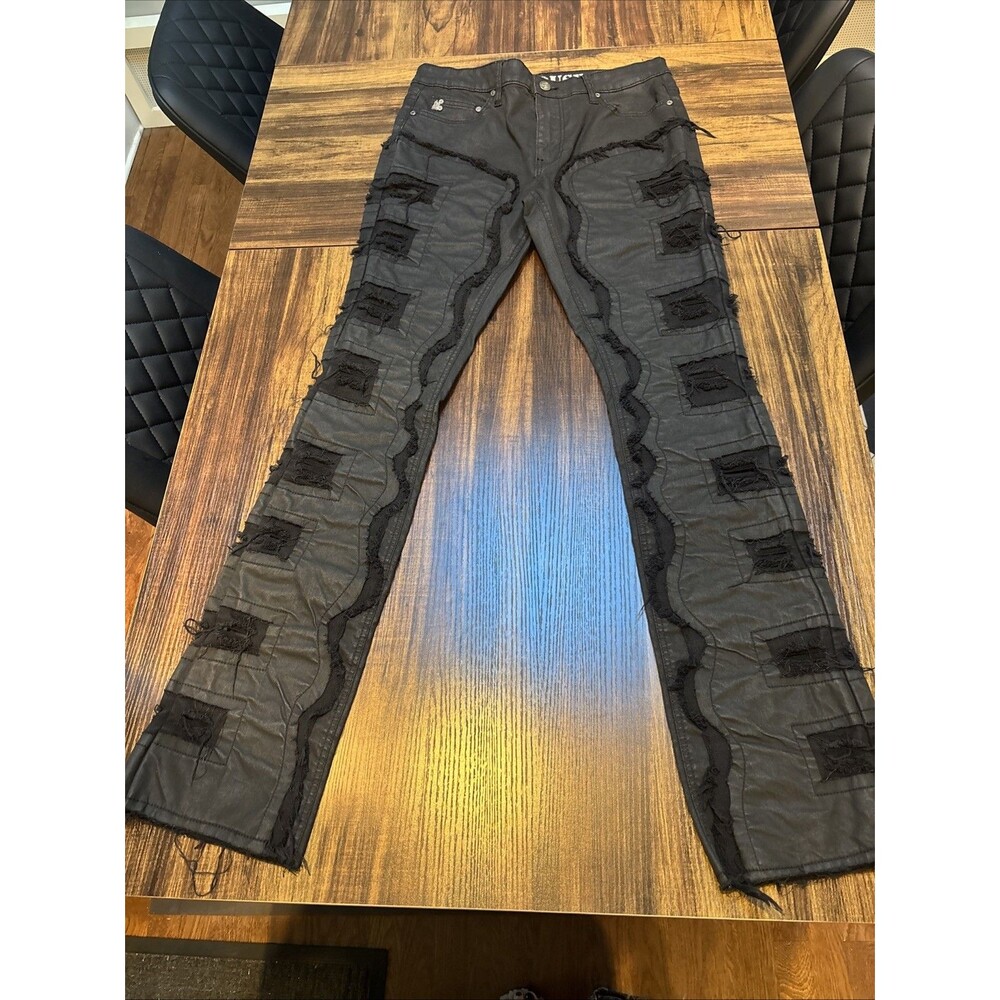 Grindhouse Denim Jeans Mens Black Straight Distressed 32 Grunge ROCK Stretch EUC